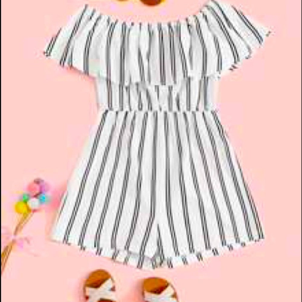 SHEIN Flounce Foldover Off Shoulder Striped Romper